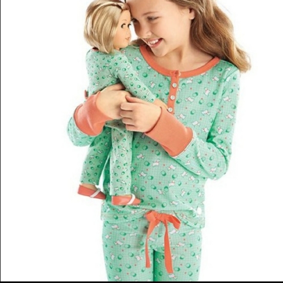 American Girl Beforever Kit's Scottie Dog Green Orange Pajamas Set Girl's M - Picture 2 of 13